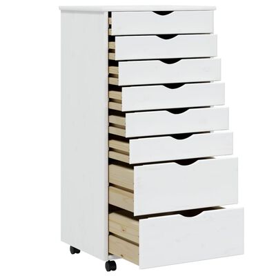 vidaXL Rolling Cabinet with Drawers MOSS White Solid Wood Pine