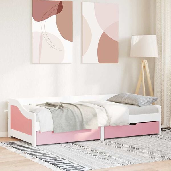 vidaXL Day Bed White and Pink Solid Pine Wood, Engineered Wood