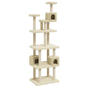 vidaXL Cat Tree Cream Engineered wood, plush, sisal 74.0 in tall Storage