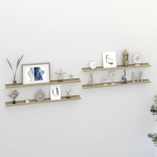 vidaXL Wall Shelf Set of 4 White and Sonoma Oak MDF Medium