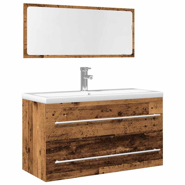 vidaXL Bathroom Furniture Set Old wood Engineered wood, glass