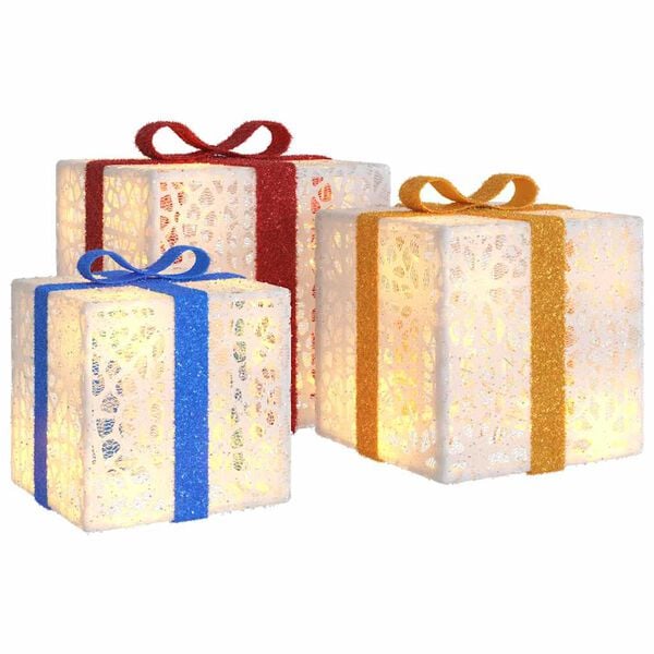 vidaXL Lighted Christmas Box Set of 3 White, Red, Gold, Blue