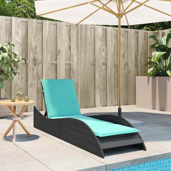 vidaXL Sun Lounger with Cushion Black 23.6x80.7x28.7" Poly Rattan