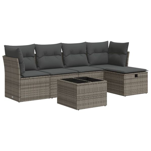 vidaXL Garden Sofa Set Grey PE rattan, powder-coated steel, tempered glass