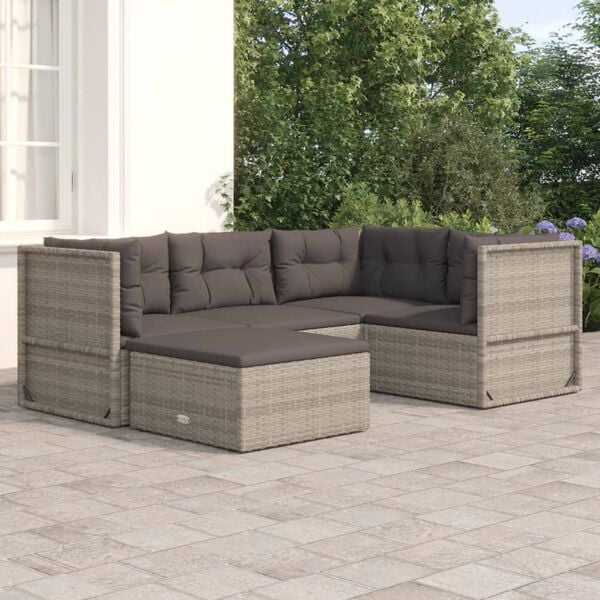 vidaXL Garden Lounge Set Grey PE Rattan Medium Modular