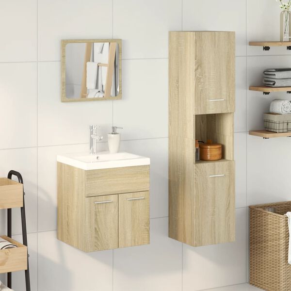 vidaXL Bathroom Furniture Set Sonoma oak, White Engineered wood, Ceramic