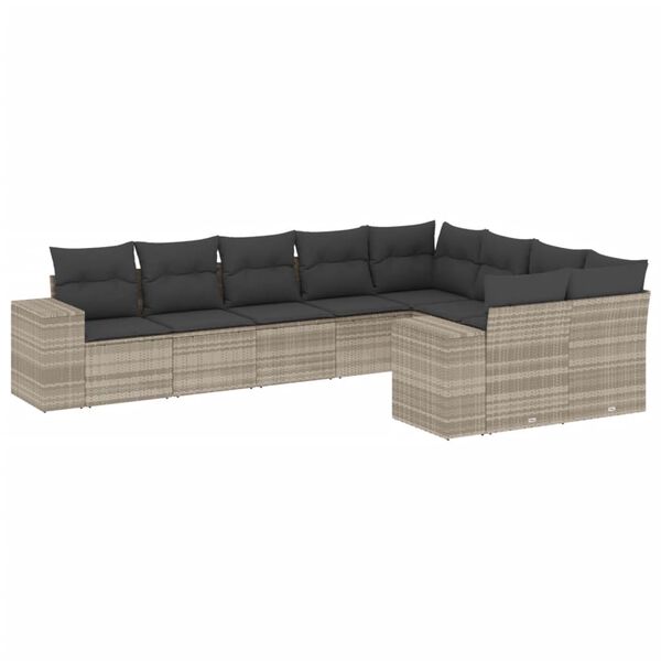 vidaXL Garden Sofa Set Light Gray PE rattan, Powder-coated steel, Polyester