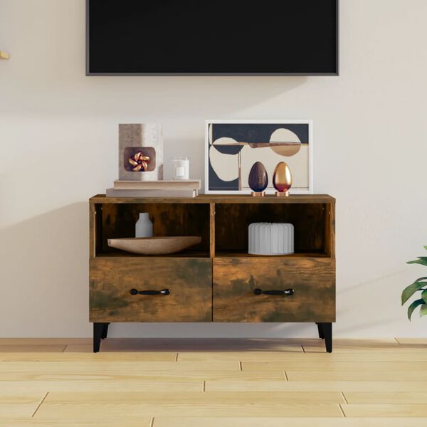 vidaXL TV Cabinet Smoked Oak Engineered Wood, Iron TV Cabinet