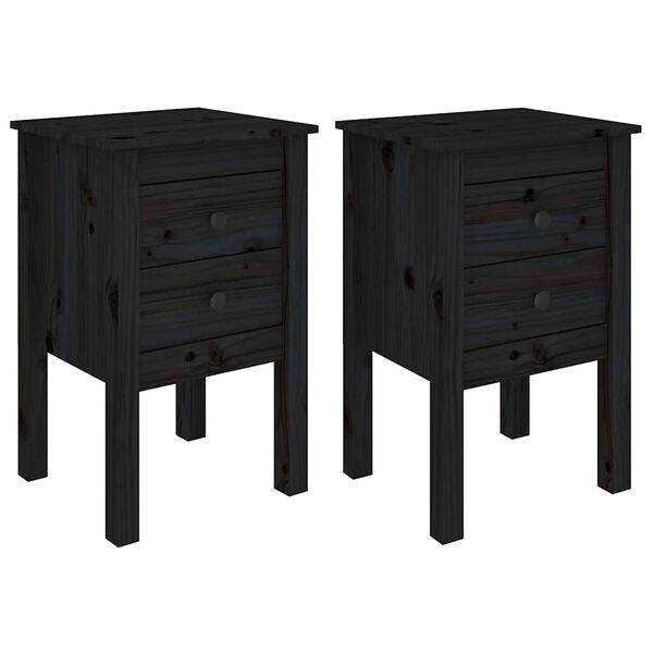 vidaXL Bedside Cabinet Set of 2 Black Solid Pine Wood Compact