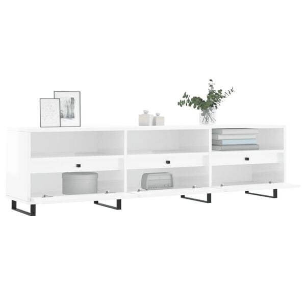 vidaXL TV Cabinet High gloss white Engineered wood, iron TV Cabinet