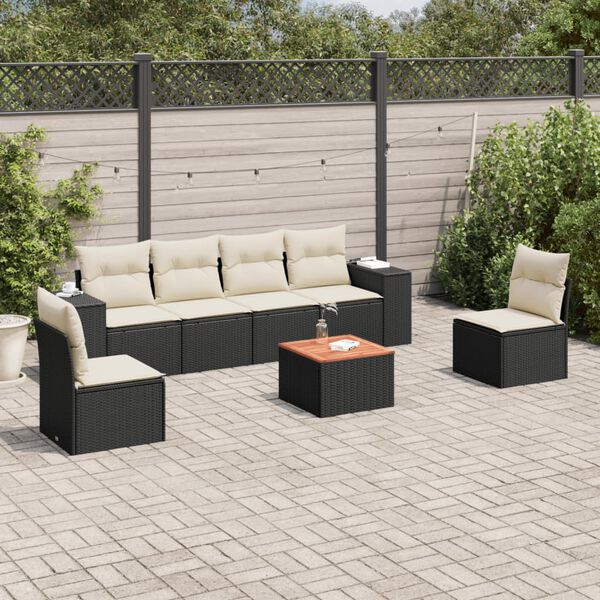 vidaXL Garden Sofa Set Black PE rattan 7 Piece Modular Garden Sofa Set