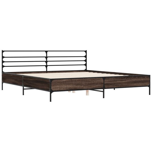 vidaXL Bed Frame Brown Oak Engineered Wood, Metal, Plywood Super King