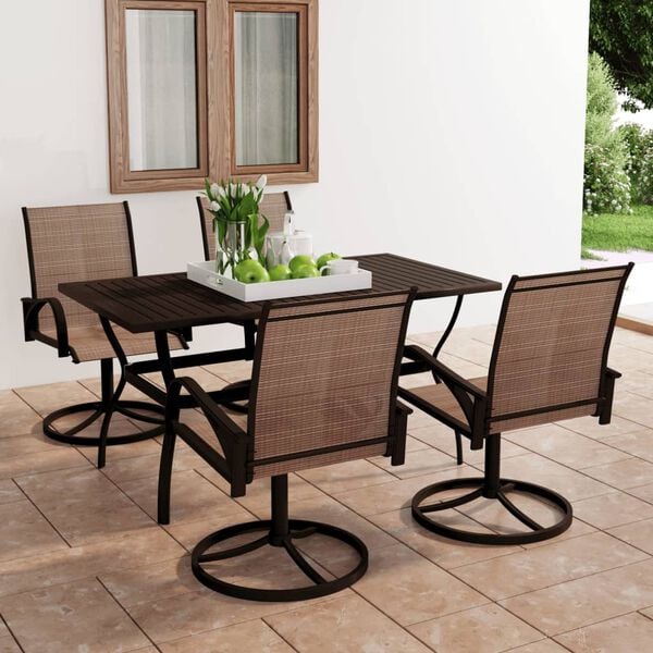 vidaXL Patio Dining Set Set of 4 Brown Textilene, Powder-Coated Steel