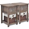 vidaXL Bedside Cabinet Set of 2 Brown Paulownia wood, Wicker Compact