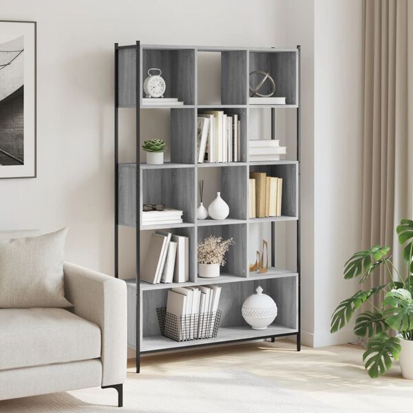 vidaXL Bookcase Grey Sonoma Engineered Wood and Powder-Coated Steel