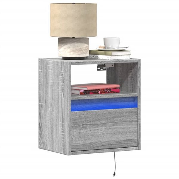 vidaXL Wall-mounted Bedside Cabinet Grey Sonoma Engineered wood Compact