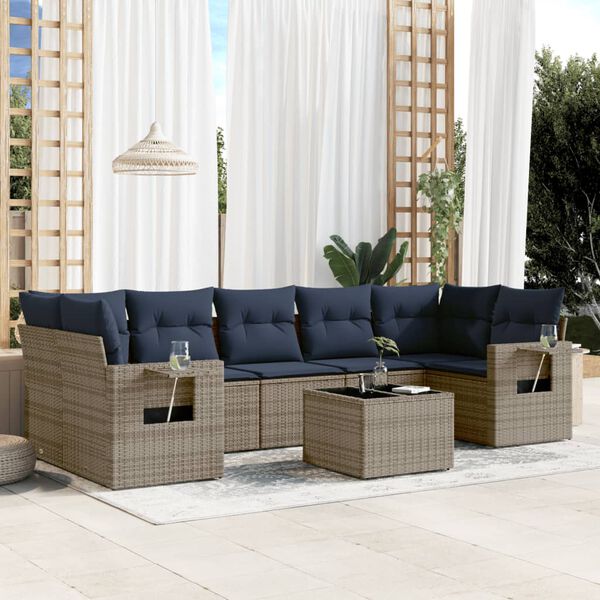 vidaXL 8 Piece Patio Sofa Set with Cushions Gray Poly Rattan