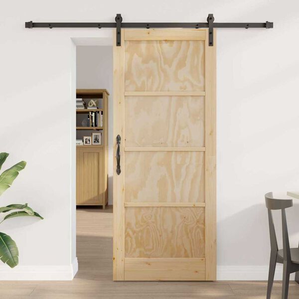 vidaXL Sliding Door Natural and Black 32.68 x 79.53 in Solid Pine Wood