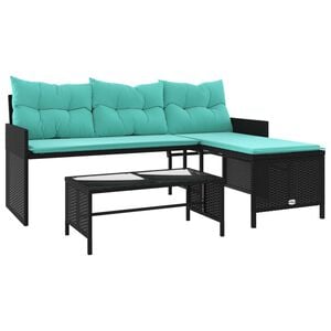 vidaXL Garden Sofa Black sofa with blue cushions