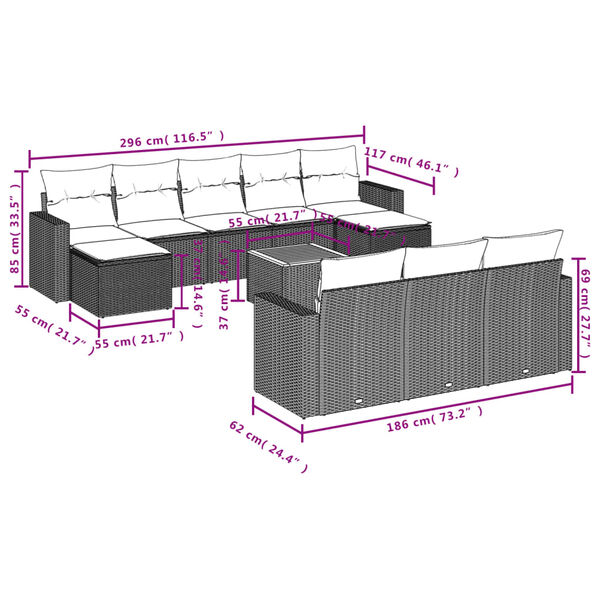 vidaXL Garden Sofa Set Set of 11 Grey