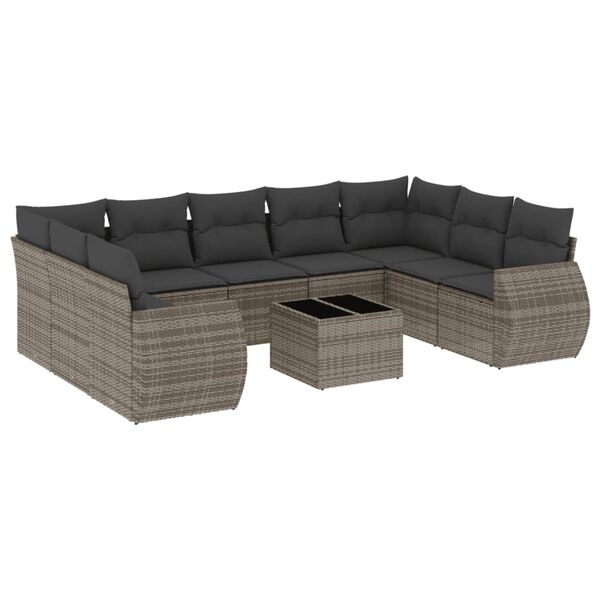 vidaXL Garden Sofa Set Gray PE rattan, Powder-coated steel, Tempered glass
