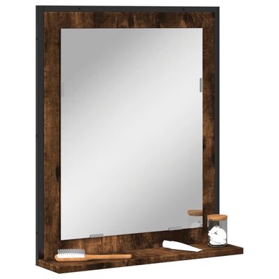 vidaXL Bathroom Mirror with Shelf Smoked Oak 19.7"x4.7"x23.6" Engineered Wood