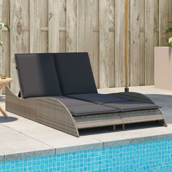 vidaXL Patio Sun Lounger Gray PE rattan Dual seat large outdoor lounger