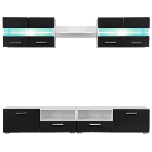 vidaXL TV Wall Unit High gloss black Engineered wood, glass, metal Large