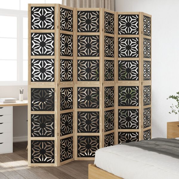 vidaXL Room Divider 6 Panels Brown and Black Solid Wood Paulownia