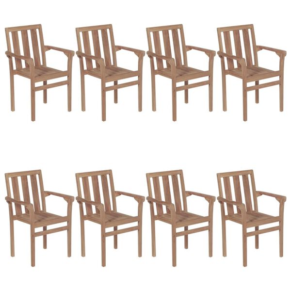 vidaXL Stackable Chair Set of 8 Warm Teak Solid Teak wood, 100% polyester