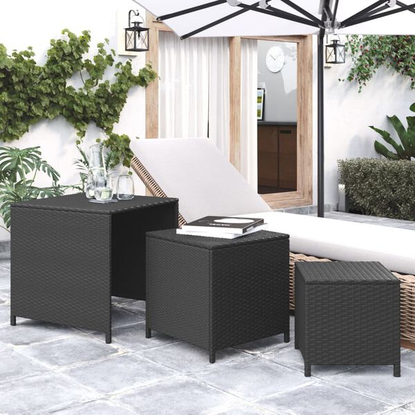 vidaXL Nesting Table Set of 3 Black Poly rattan 3 different size tables