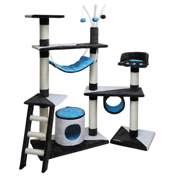 Kerbl Cat Tree Anthracite, Blue, White Wood, Polyester, Sisal Medium
