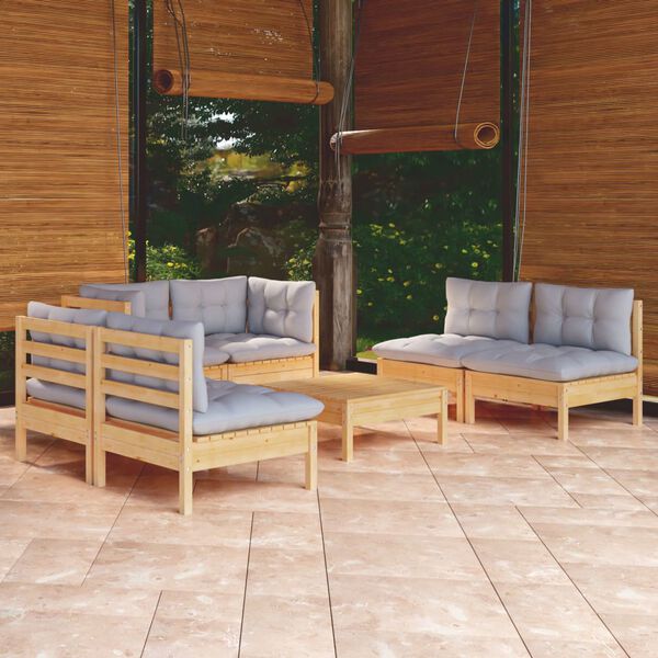 vidaXL Garden Lounge Set Grey Solid pinewood, Polyester