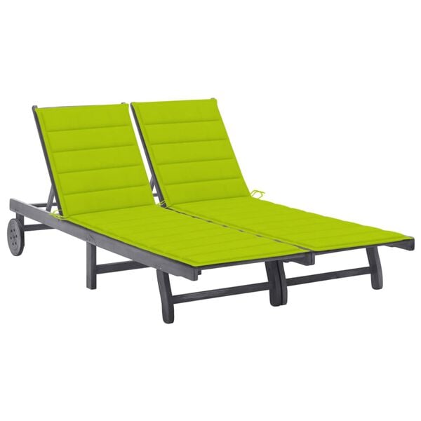 vidaXL Sunlounger Grey Solid acacia wood Height-Adjustable Rectangular
