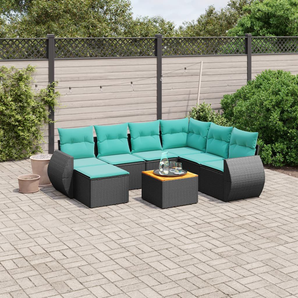 vidaXL 8 Piece Patio Sofa Set with Cushions Black Poly Rattan