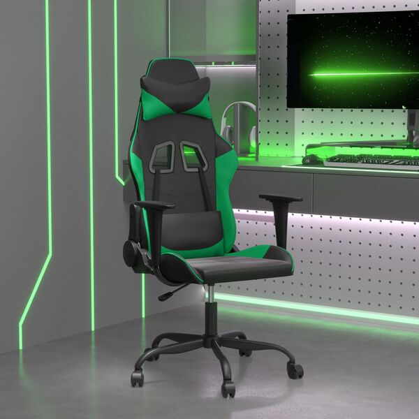 vidaXL Gaming Chair Black and Green Faux Leather Medium