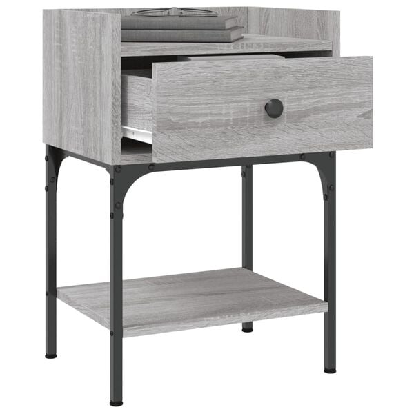 vidaXL Bedside Table Set of 2 Grey Sonoma Engineered Wood, Iron Medium