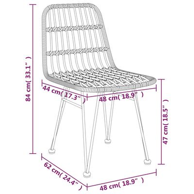 vidaXL Patio Chairs 2 pcs Black 18.9"x24.4"x33.1" PE Rattan