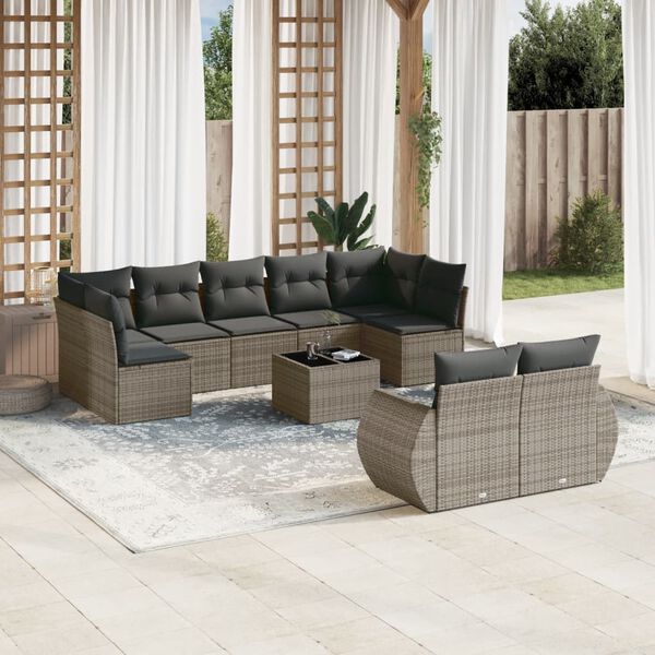 vidaXL Garden Sofa Set Grey PE Rattan Medium to Large Adjustable Feet