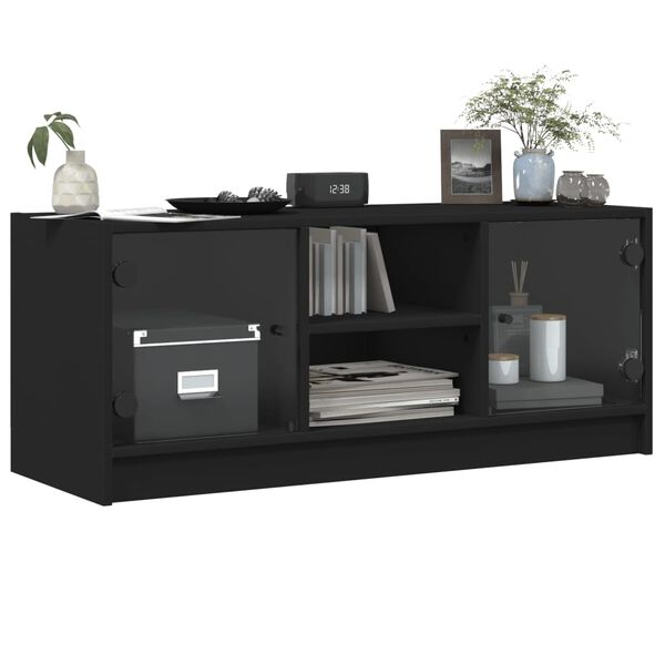 vidaXL TV Cabinet Black Engineered wood, glass 40.2 x 14.6 x 16.5 in