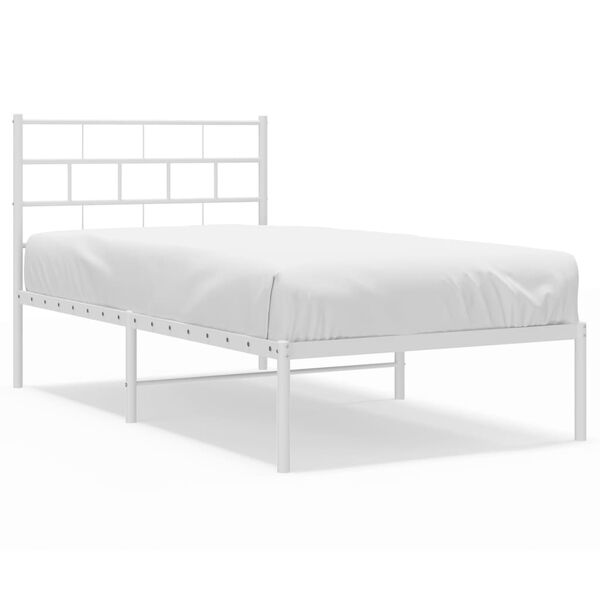 vidaXL Metal Bed Frame White Powder-Coated Steel Twin Metal Bed Frame
