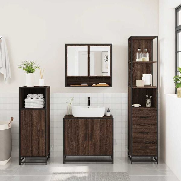 vidaXL Bathroom Furniture Set Brown Oak Engineered wood, Metal Medium
