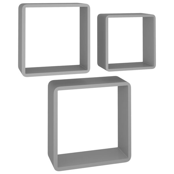 vidaXL Wall Cube Shelf Set of 3 Grey MDF Small Appealing Design