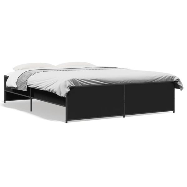 vidaXL Bed Frame Black Engineered Wood Double Sturdy Bed Frame