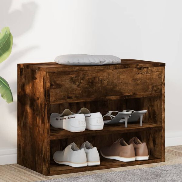 vidaXL Shoe Bench Smoked Oak Engineered Wood Shoe Bench Rectangular