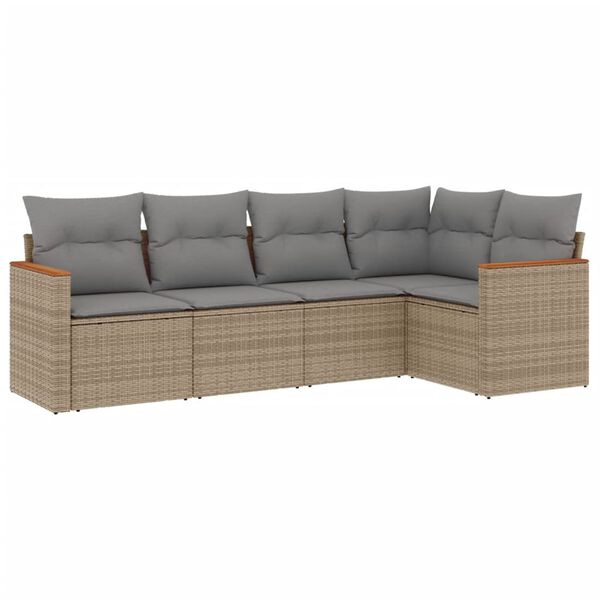 vidaXL Garden Sofa Set Beige PE rattan L: 92.1 in, W: 48.8 in, H: 33.5 in