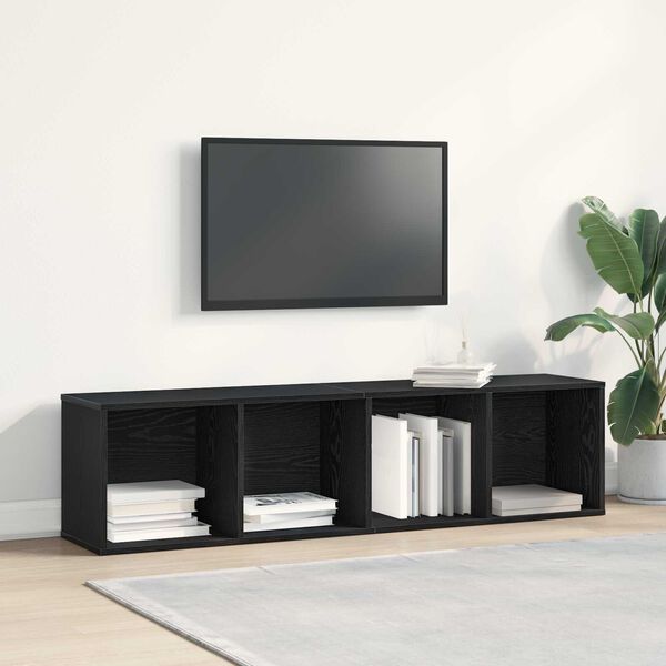 vidaXL Book Cabinet Black Oak 56.30 x 11.81 x 14.17 in Engineered Wood