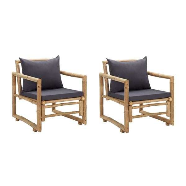 vidaXL Garden Chair Set of 2 Dark grey, Natural Bamboo, Polyester