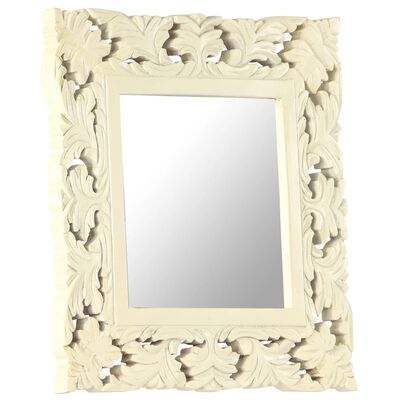 vidaXL Hand Carved Mirror White 19.7"x19.7" Solid Mango Wood