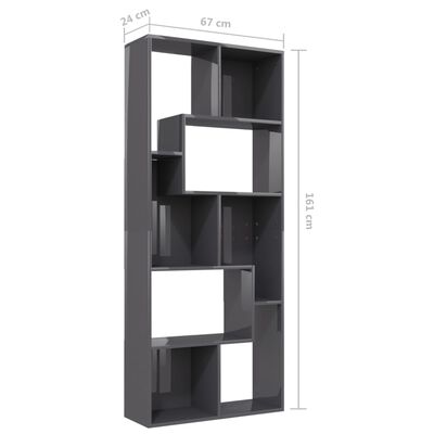vidaXL Book Cabinet High Gloss Gray 26.4"x9.4"x63.4" Chipboard